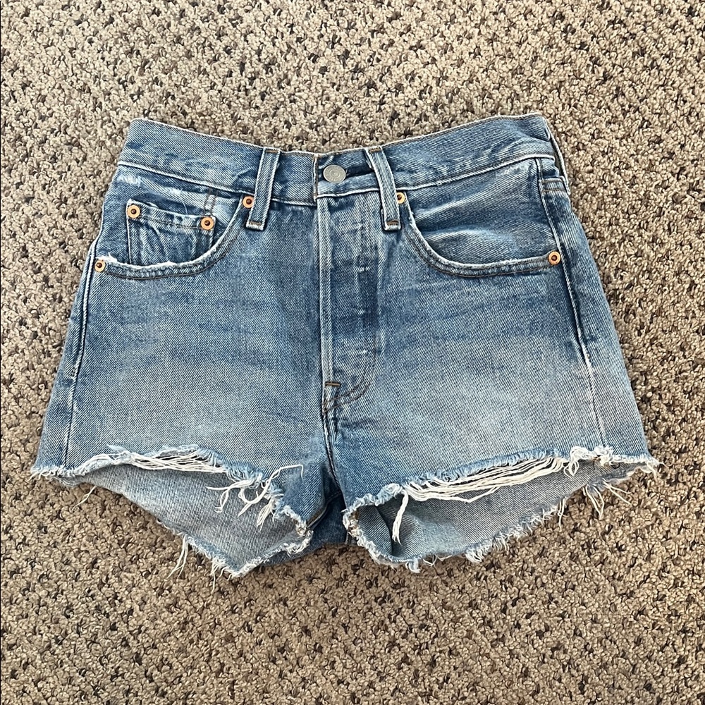 Levi's Distressed Blue Jean Shorts-Button Fly closure